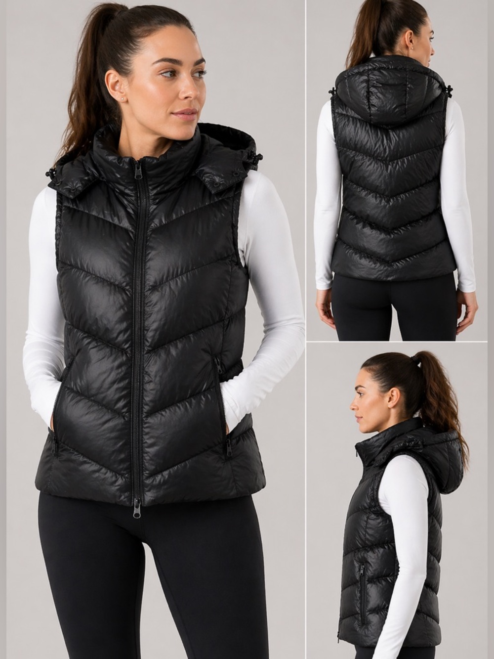 Nike The Athletic Dept Black Puffer Vest Small Petite Removable Hood Zip Pockets